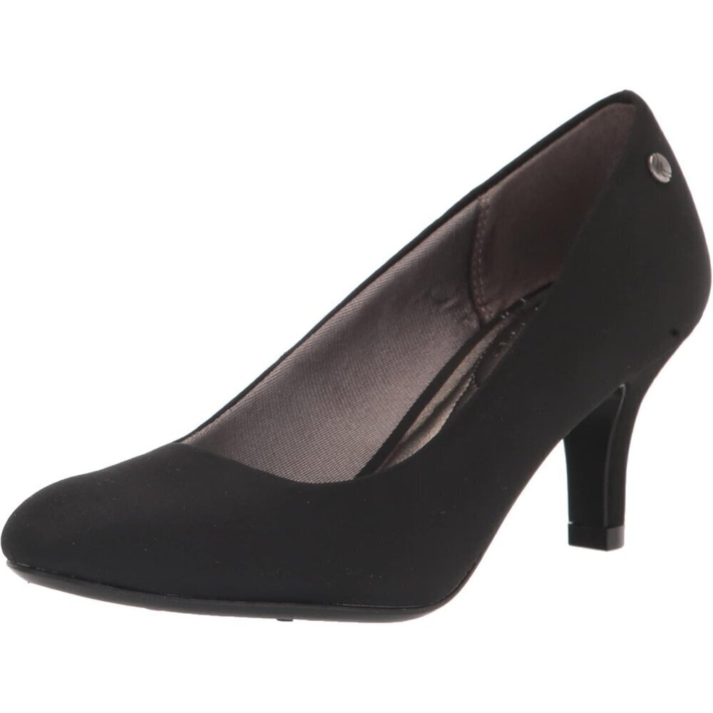 LifeStride Women Beige Black Polyurethane Closed Pointed Toes Kitten Heel Pumps